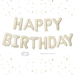Happy Birthday Foil Balloons Banner Beige