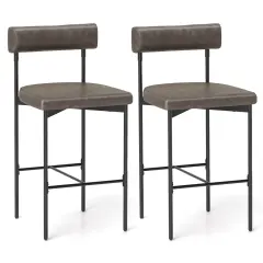 Costway 26" Upholstered Bar Stools Set of 2 with Padded Cushion & Backrest Footrest Brown/Gray