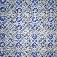 1 Yard Traditional Tapa Hibiscus 100 Percent Cotton Fabric 45 Inch Width Grey & Blue