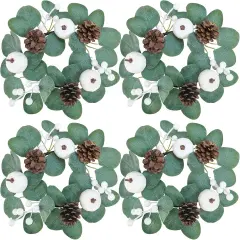 4 Pack Fall White Pumpkin Candle Rings Faux Eucalyptus