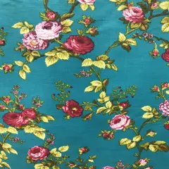 1 Yard Cranberry Rose and Jade Floral Poly Cotton Fabric for Sewing Crafts and Home Decoration 59/60 Inch Width