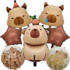7 PCS 24" Capybara Foil Balloons - Animal Theme Birthday Decorations