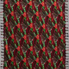 72" L x 45" W Split Leaf Banana Leaf Rayon Sarong with Fringes Red