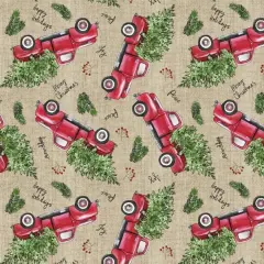 Christmas Trucks with Trees Cotton Fabric | By The Yard | Sewing and Crafting | 44 inches wide