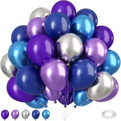 50PCS Blue Purple and Silver Balloons,12 inch Blue Purple - Blue Purple Silver