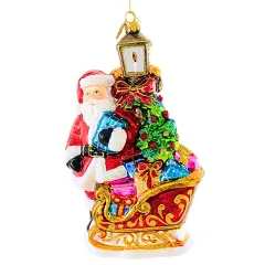 Huras Family 7.0 Inch Santa With Sleigh & Lantern Christmas Tree Ornament , Christmas Decor Gifts Tree Sleigh Multicolored