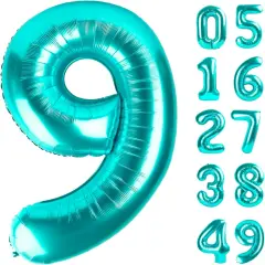 40 Inch Big Teal Blue 9 Balloon Number, Jumbo Giant Happy 9th