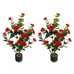2-Pack 38" Faux Camellia Tree Artificial Floral Plant for Decoration Red