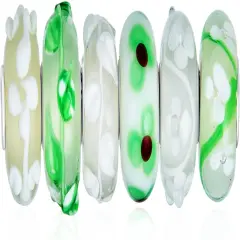 Mixed Set Of 6 Bundle Translucent Shades Of Green Swirl Floral Murano Glass Swirl Charm Bead