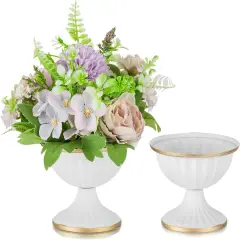 Mini White Flower Arrangement Pots for Centerpiece Table Decorations Metal Vase Urn Planter Decor (3.7IN-2PCS, White)