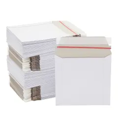 100 Pack 6x6 Rigid Mailers - 450 GSM Thick and Sturdy - Self Sealing Stay Flat Cardboard Envelopes for Mailing CDs, DVDs (White)