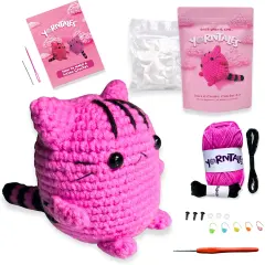 DIY Pink Kitten Crochet Kit &ndash; Beginner-Friendly with Step-by-Step Video Tutorials, Soft Yarn & All Supplies &ndash; Fun Gift for Teens & Adults