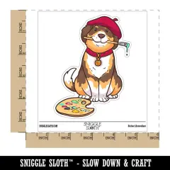 Water Bottle Sticker Set Painter Dog Artist Paintbrush Palette Cute Waterproof Vinyl Stickers Pack Decal, Skateboard, Laptop, Car, Window, Bumper - 5 Pack