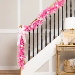 Northlight Pre-Lit Artificial Flocked Pine Christmas Garland - 9' - Pink - Clear Lights