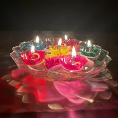 Floating Rangoli Diya Deepawali Oil Lamp Traditional Colourful Diyas with Wicks Batti Diwali Home Temple Decor Shadow Reflective Diyas - Christmas Thanksgiving Housewarming Return Gift