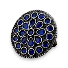 Classic Zodiac Ring Oxidised Plating Women Rings Open Wrap Finger Rings Adjustable Indian Bollywood Jewelry Antique Vintage Knuckle Boho Jewelry for Women - Gift for Her Blue