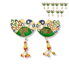 Meenakari Peacock Shubh Labh Decor Indian Traditional Gift Item for Home Office Floor/wall Stickers Wall Art Diwali Decorations Housewarming Gift