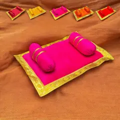 Laddu Gopal Velvet Asan Takiya Pillow Set for Lord Ganesha, Krishna, Kanha Ji, Bal Gopal God Goddess Idol Soft Mattress Cushion/gadda Bed Cum Aasan Set (9.5x6.5 Inch) Pink