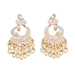 Oversized / Big Indian Jhumka Earrings for Women - Indian Peacock Earrings Ethnic Chandbali Jhumki Kundan & Faux Pearl Beaded Bollywood Style Dangle Earring WHITE