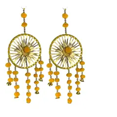 Ring Wall Hanging Woollen Stuffed Rajasthani Traditional Handicraft Set of 2 Wall Art Hanging Wind Chime Decorative Showpiece Diwali Gift Latkan for Home Office Decor Yellow