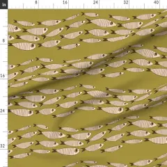 Various Fabrics by the Yard or Fat Quarter Swimming Fish Mid Century Retro Large Scale Vintage Olive Green Backsplash Fishing Custom Printed Fabric by Spoonflower