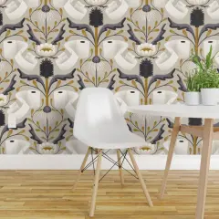 Pre-Pasted Wallpaper 2FT Wide Abstract Bathroom Toilet Paper Damask Novelty Washroom Funny Bath Brush Flowers Floral Dots Jokes Custom Pre-pasted Wallpaper by Spoonflower