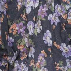 Vintage Floral Knit Fabric Soft Stretch Flower Print, 58/60" Wide NAVY