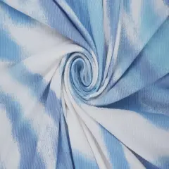 4x2 Yummy Rib Abstract Marble Fabric Stretch Knit Watercolor Print, 58/60" Wide WHITE/BLUE