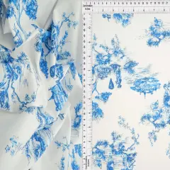 1 Yard Stretch Poplin Toile Print Fabric, 57/58&Prime; Wide Cotton Spandex Blend DENIM