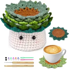 6PCS Coasters Crochet Starter Kit Plant Pot