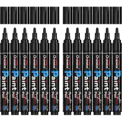 Overseas Black Paint Pens Paint Markers - Permanent Acrylic Markers 12 Pack, Water-Based, Quick Dry, Waterproof Paint Marker Pen for Rock, Wood, Plastic, Metal, Canvas, Glass, Fabric, Mugs. Medium Tip