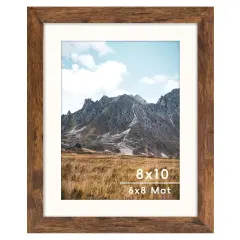 Brown 8x10 Picture Frame with Mat for 6x8 Display, Rustic Desk Wall Photo Frame for Horizontal and Vertical, 1 Pack