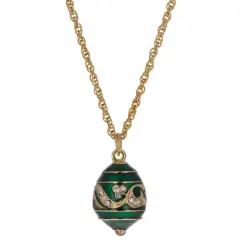 Regal Currents: Green Enameled Wave Royal Egg Necklace, 20 Inches
