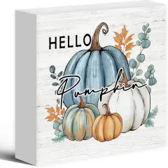 Fall Pumpkin Sign Wood Box Sign Desk Decor, Rustic Autumn Theme