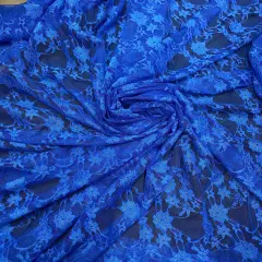 1 Yard Royal Blue Floral Sheer Lace Fabric 4-Way Stretch Shimmery Nylon Spandex 58/60&Prime; Wide