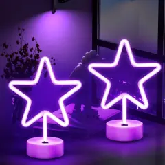 Summer Star Purple Neon Sign &ndash; 2-Pack LED Purple Star Lights for Bedroom, Room Decor, Battery Operated or USB Powered Neon Lamps for Indoor and Outdoor Use