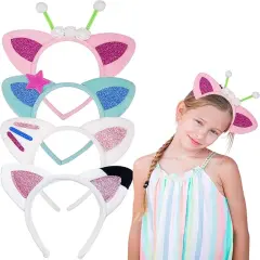 4 pcs Cat Ears Headband Set Party Decorations Headbands,Plush Soft Ears Headband for Cartoon Cosplay Costume Accessories