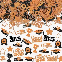 200PCS Orange Glitter Graduation Confetti Class of 2025 Graduation Table Decorations Graduation Party Decorations Graduation Decorations Class of 2025 for 2025 Graduation Party Supplies