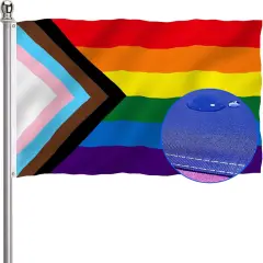 Progress Pride Rainbow Flag 3x5 Outdoor-210D Sewn Stripes LGBTQ Gay Lesbian Bisexual Transgender All Inlcusive Progressive Pride Rainbow Flag Vivid Color Polyester Flags with 2 Brass Grommets
