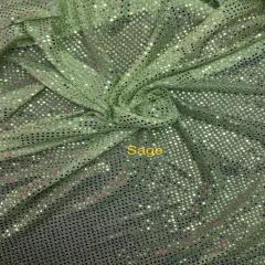 1 Yard Sage Green Glitter Sequin Mesh Fabric Confetti Tulle Polyester 42&Prime; Wide