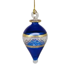 Lattice Glass Ornaments With Gold Accents - Blue Teardrop