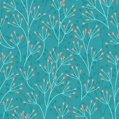 Teal Dahlias at Dusk Floral Sprigs Cotton 44"/45" Fabric Per Yard