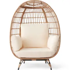 Best Choice Products Wicker Egg Chair Oversized Indoor Outdoor Patio Lounger w/ Steel Frame, 440lb Capacity Ivory