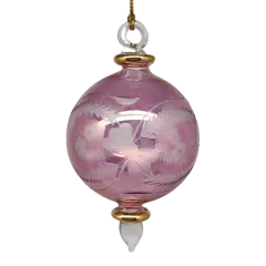 Etched Blown Glass Ball Ornament - Pink