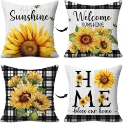 Sunflower Decorative Throw Pillow Covers, Set of 2, Sweet Home Decorations Cushion Case for Sofa Couch, Sunflower Decor Gifts for Home Living Room Bedroom, 18x18 Inch Pillow Cases