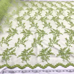 1 Yard Beaded Corded Bridal Lace Fabric Embroidered Mesh Peach 52" Width Lime Green