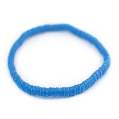 The Bead Chest Boho Stretch Bracelet, Blue - Stackable African Vinyl Heishi, Unisex for Men & Women