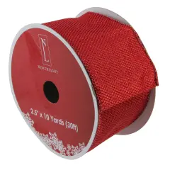 Northlight Pack of 12 Simply Red Burlap Wired Christmas Craft Ribbon Spools - 2.5" x 120 Yards Total