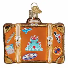 Old World Christmas 2.5 Inch Orlando Suitcase Christmas Tree Ornament , Christmas Decor Florida Trip Travel Vacation Orange