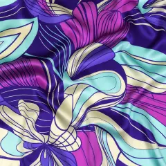 1 Yard Italian Sky Blue Frozen Dew and Iris Orchid Art Nouveau Silk Charmeuse 53 Inches Wide